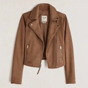 Abercrombie & Fitch Womens Brown Vegan Leather Moto Jacket